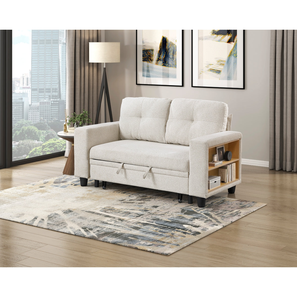 Robinson Love Seat with Pull-out Bed, Shelves and Charging Ports
