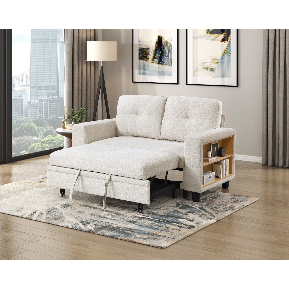 Robinson Love Seat with Pull-out Bed, Shelves and Charging Ports