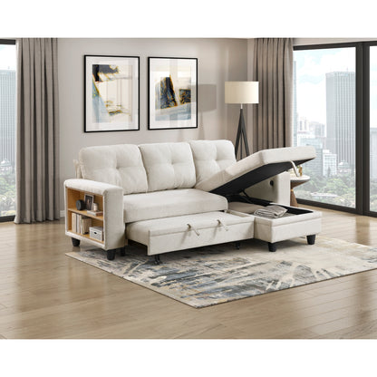 Robinson Sectional with Reversible Chaise, Pull-out Bed, Shelves and Charging Ports