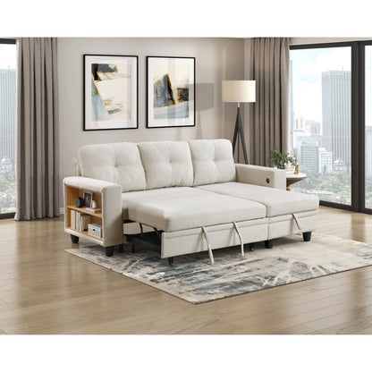 Robinson Sectional with Reversible Chaise, Pull-out Bed, Shelves and Charging Ports