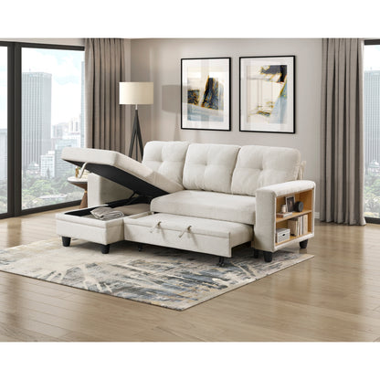 Robinson Sectional with Reversible Chaise, Pull-out Bed, Shelves and Charging Ports