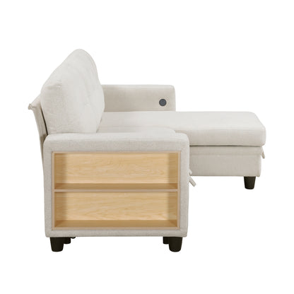 Robinson Sectional with Reversible Chaise, Pull-out Bed, Shelves and Charging Ports