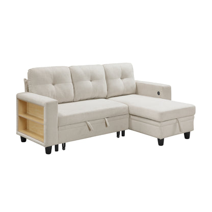 Robinson Sectional with Reversible Chaise, Pull-out Bed, Shelves and Charging Ports