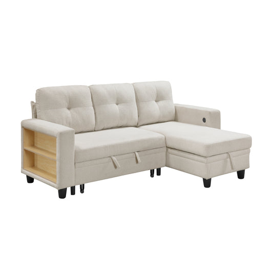 Robinson Sectional with Reversible Chaise, Pull-out Bed, Shelves and Charging Ports