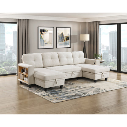 Robinson Sectional with Two Chaises, Pull-out Bed, Shelves and Charging Ports