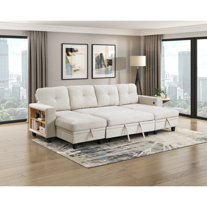 Robinson Sectional with Two Chaises, Pull-out Bed, Shelves and Charging Ports