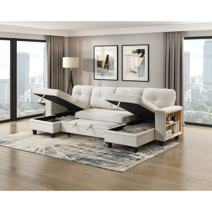 Robinson Sectional with Two Chaises, Pull-out Bed, Shelves and Charging Ports