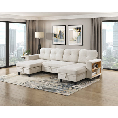 Robinson Sectional with Two Chaises, Pull-out Bed, Shelves and Charging Ports