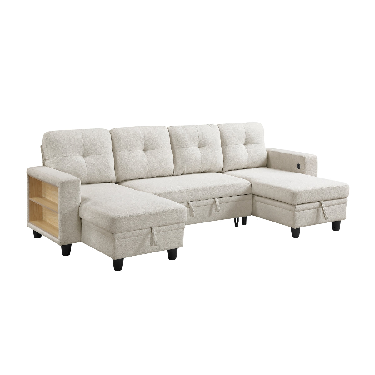 Robinson Sectional with Two Chaises, Pull-out Bed, Shelves and Charging Ports