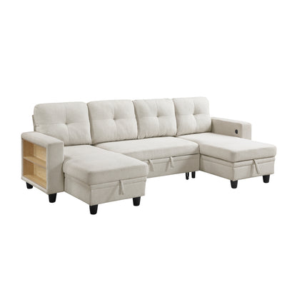 Robinson Sectional with Two Chaises, Pull-out Bed, Shelves and Charging Ports
