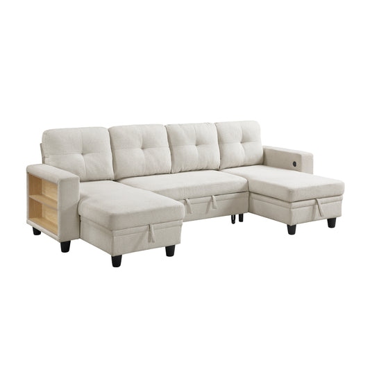 Robinson Sectional with Two Chaises, Pull-out Bed, Shelves and Charging Ports