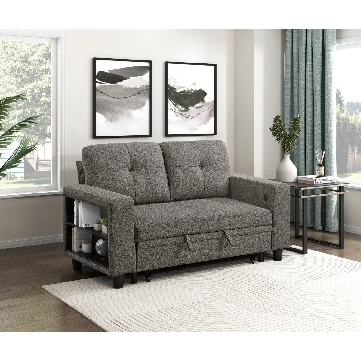 Robinson Love Seat with Pull-out Bed, Shelves and Charging Ports