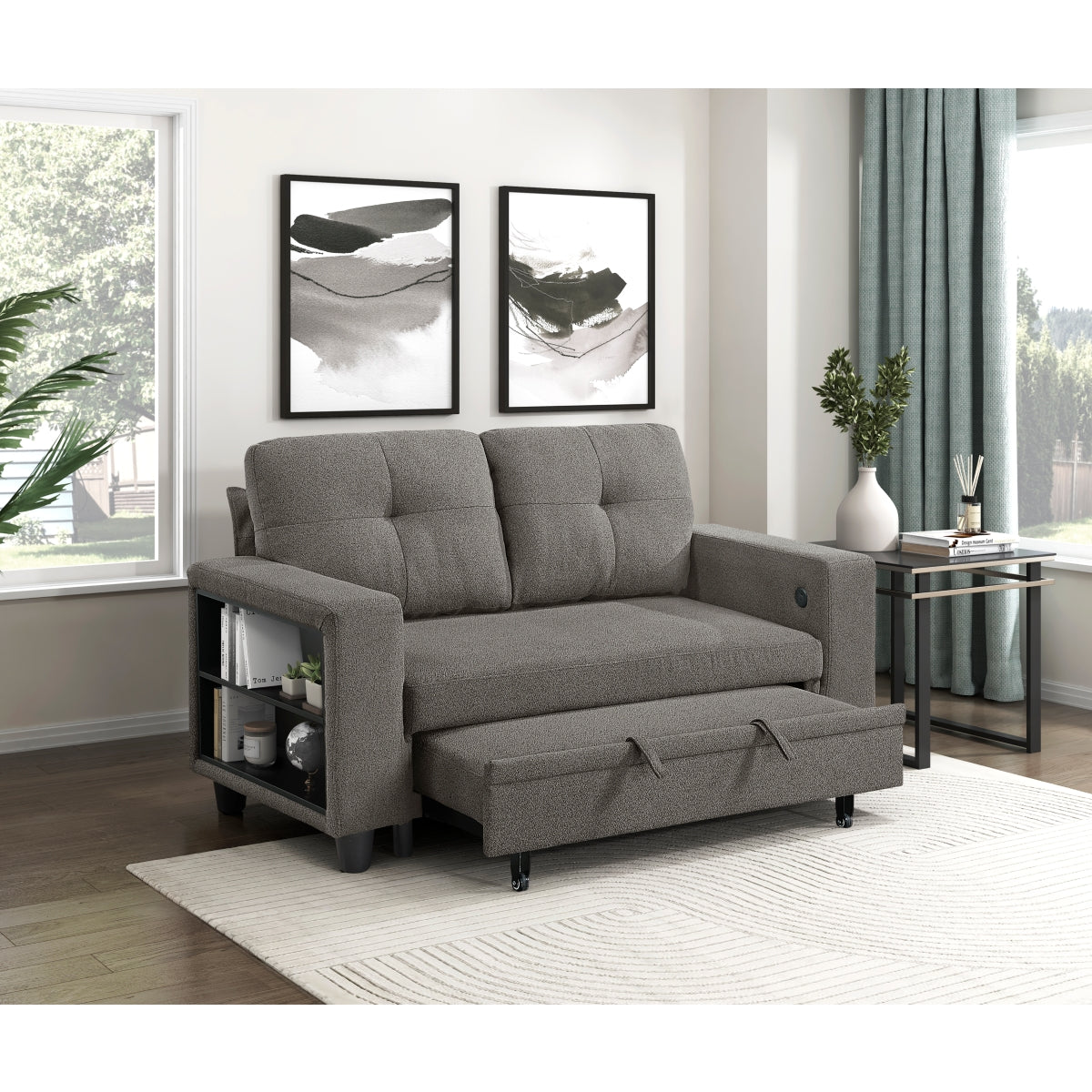 Robinson Love Seat with Pull-out Bed, Shelves and Charging Ports
