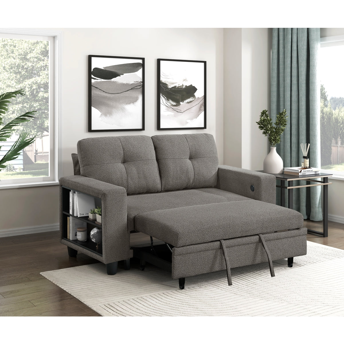 Robinson Love Seat with Pull-out Bed, Shelves and Charging Ports