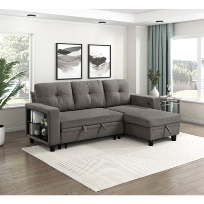 Robinson Sectional with Reversible Chaise, Pull-out Bed, Shelves and Charging Ports
