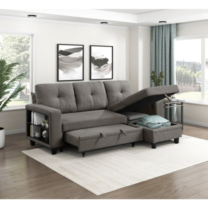 Robinson Sectional with Reversible Chaise, Pull-out Bed, Shelves and Charging Ports