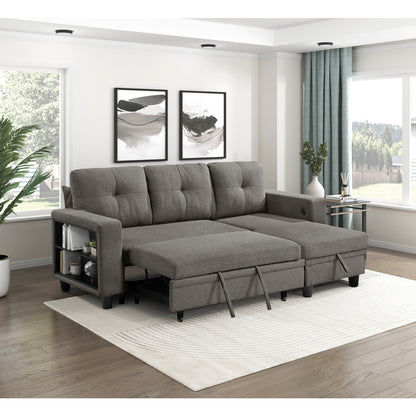 Robinson Sectional with Reversible Chaise, Pull-out Bed, Shelves and Charging Ports