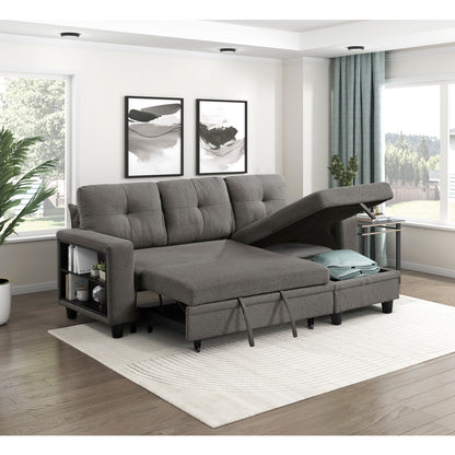 Robinson Sectional with Reversible Chaise, Pull-out Bed, Shelves and Charging Ports