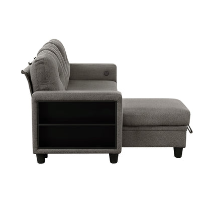 Robinson Sectional with Reversible Chaise, Pull-out Bed, Shelves and Charging Ports