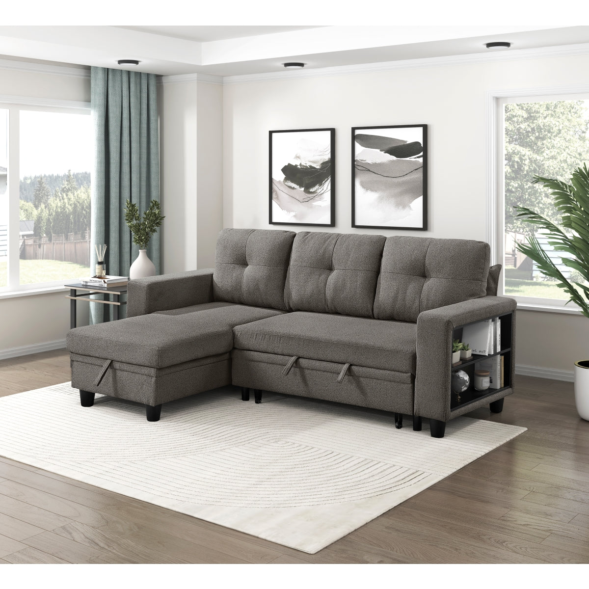 Robinson Sectional with Reversible Chaise, Pull-out Bed, Shelves and Charging Ports