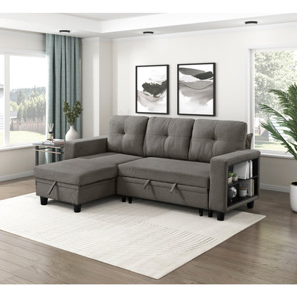 Robinson Sectional with Reversible Chaise, Pull-out Bed, Shelves and Charging Ports