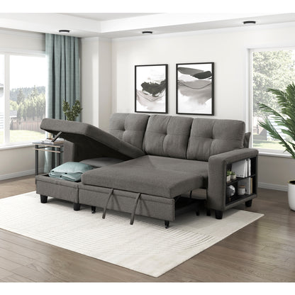 Robinson Sectional with Reversible Chaise, Pull-out Bed, Shelves and Charging Ports