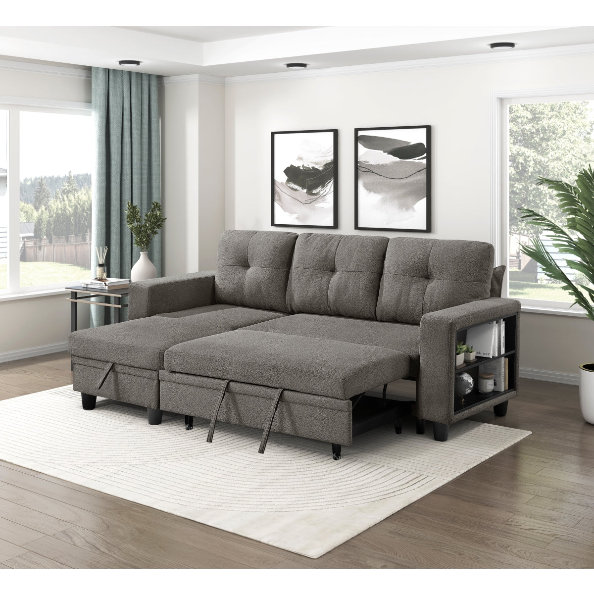 Robinson Sectional with Reversible Chaise, Pull-out Bed, Shelves and Charging Ports