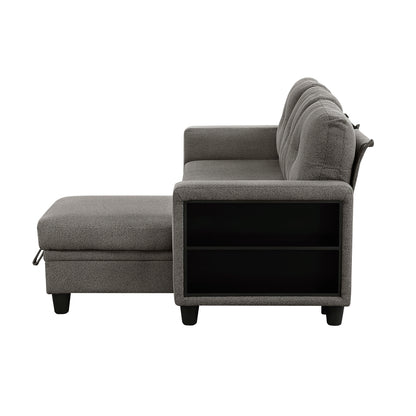 Robinson Sectional with Reversible Chaise, Pull-out Bed, Shelves and Charging Ports