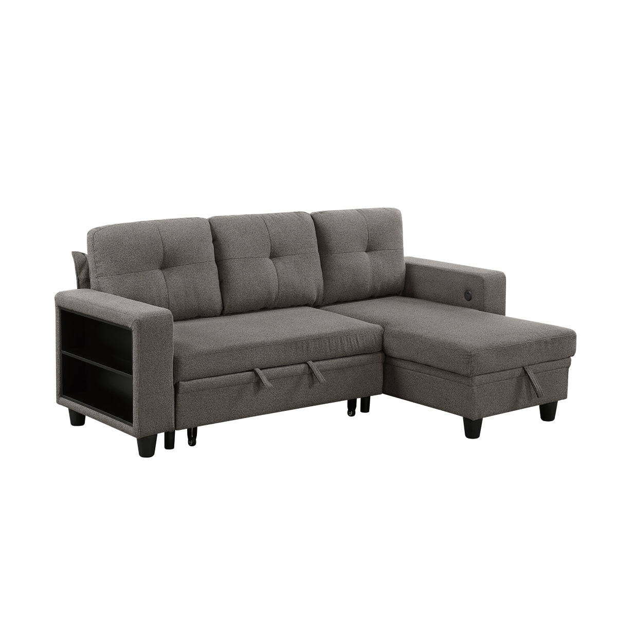 Robinson Sectional with Reversible Chaise, Pull-out Bed, Shelves and Charging Ports