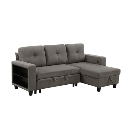 Robinson Sectional with Reversible Chaise, Pull-out Bed, Shelves and Charging Ports