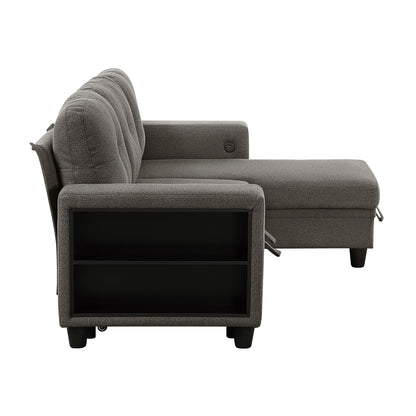 Robinson Sectional with Reversible Chaise, Pull-out Bed, Shelves and Charging Ports