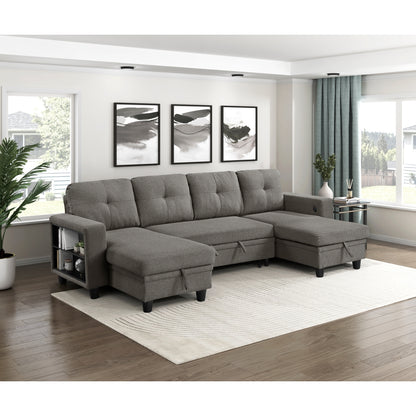 Robinson Sectional with Two Chaises, Pull-out Bed, Shelves and Charging Ports