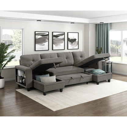 Robinson Sectional with Two Chaises, Pull-out Bed, Shelves and Charging Ports