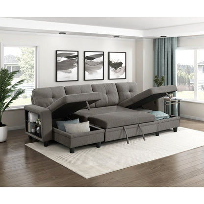 Robinson Sectional with Two Chaises, Pull-out Bed, Shelves and Charging Ports