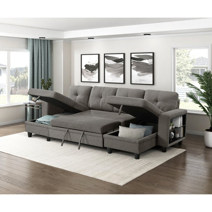 Robinson Sectional with Two Chaises, Pull-out Bed, Shelves and Charging Ports
