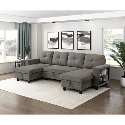 Robinson Sectional with Two Chaises, Pull-out Bed, Shelves and Charging Ports