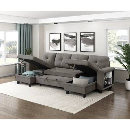 Robinson Sectional with Two Chaises, Pull-out Bed, Shelves and Charging Ports