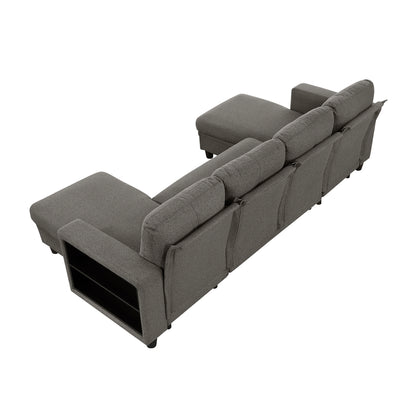Robinson Sectional with Two Chaises, Pull-out Bed, Shelves and Charging Ports