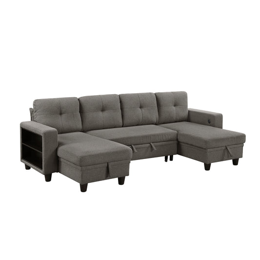 Robinson Sectional with Two Chaises, Pull-out Bed, Shelves and Charging Ports