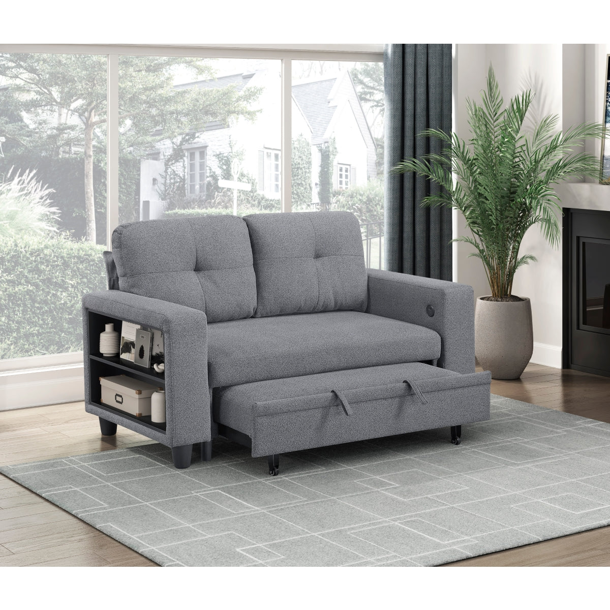 Robinson Love Seat with Pull-out Bed, Shelves and Charging Ports