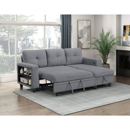 Robinson Sectional with Reversible Chaise, Pull-out Bed, Shelves and Charging Ports