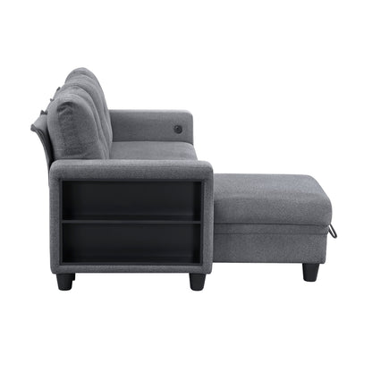 Robinson Sectional with Reversible Chaise, Pull-out Bed, Shelves and Charging Ports