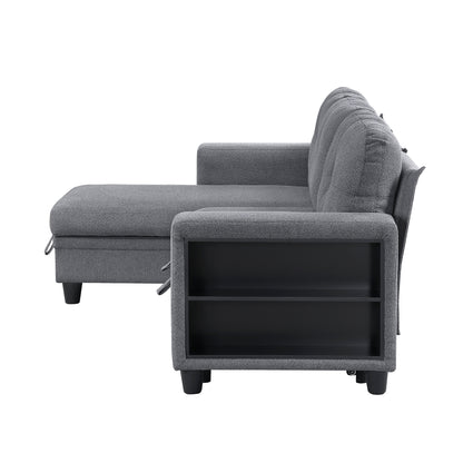 Robinson Sectional with Reversible Chaise, Pull-out Bed, Shelves and Charging Ports