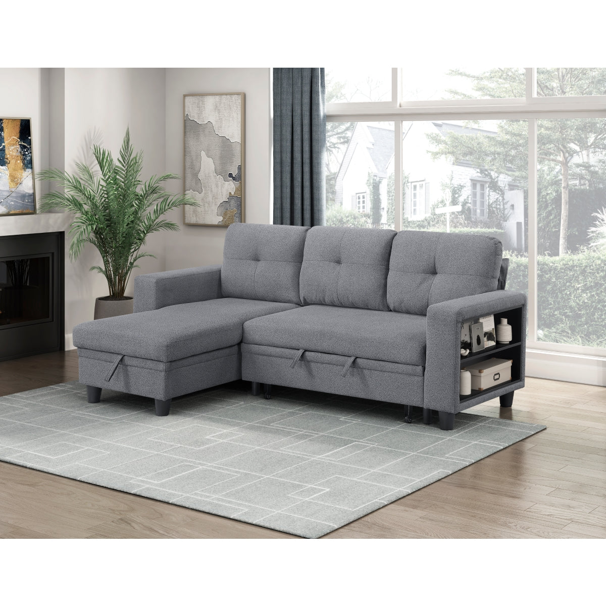 Robinson Sectional with Reversible Chaise, Pull-out Bed, Shelves and Charging Ports