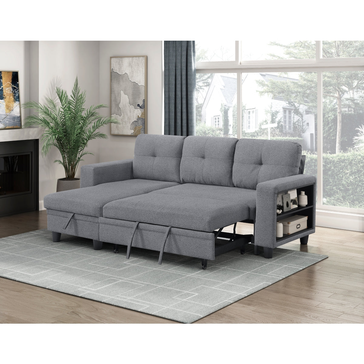 Robinson Sectional with Reversible Chaise, Pull-out Bed, Shelves and Charging Ports