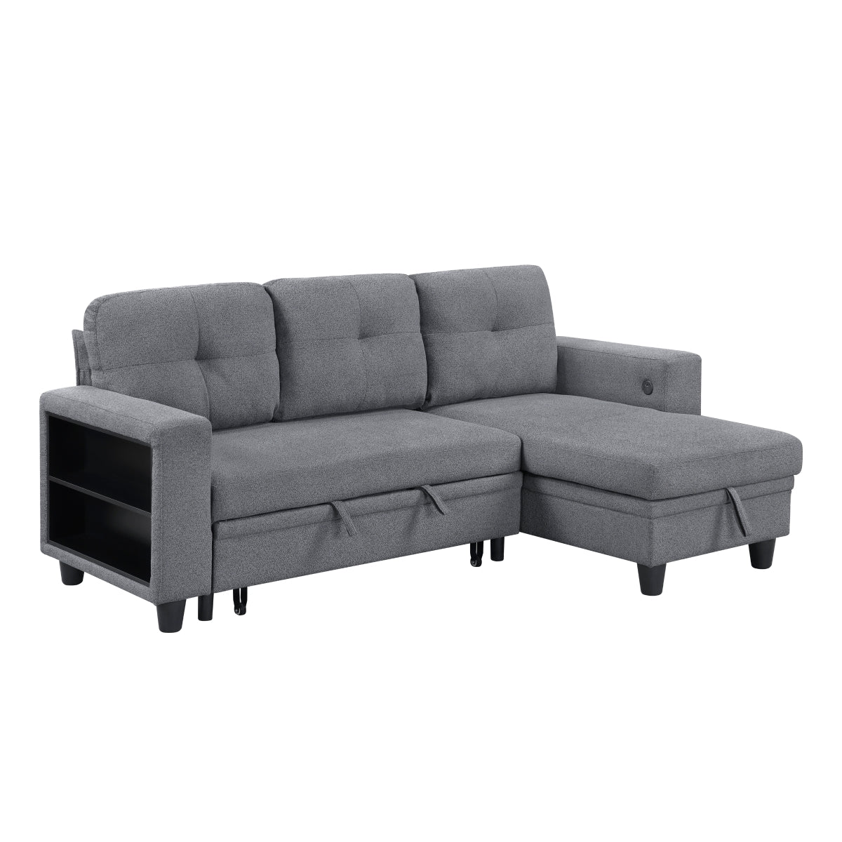 Robinson Sectional with Reversible Chaise, Pull-out Bed, Shelves and Charging Ports