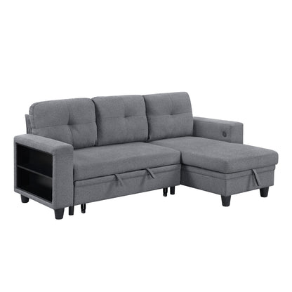 Robinson Sectional with Reversible Chaise, Pull-out Bed, Shelves and Charging Ports