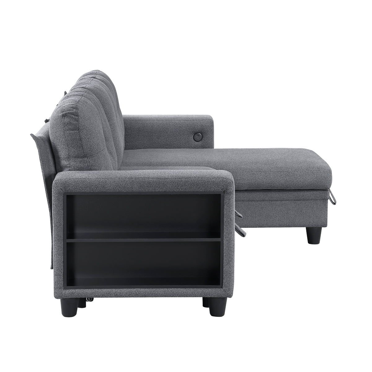Robinson Sectional with Reversible Chaise, Pull-out Bed, Shelves and Charging Ports