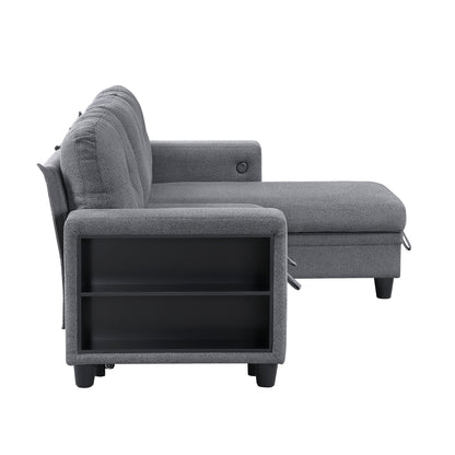 Robinson Sectional with Reversible Chaise, Pull-out Bed, Shelves and Charging Ports