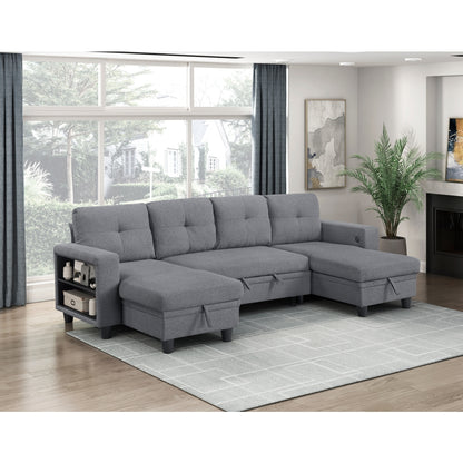 Robinson Sectional with Two Chaises, Pull-out Bed, Shelves and Charging Ports